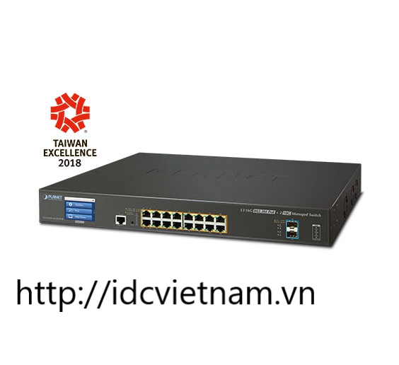L3 16-Port 10/100/1000T 802.3bt PoE + 2-Port 10G SFP+ Managed Switch with LCD